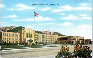 OGDEN, UT Utah  OGDEN HIGH SCHOOL   ca 1940s Linen Postcard