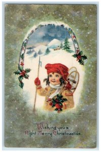 1919 Christmas Little Girl Winter Holly Berries Kenyon Minnesota MN Postcard