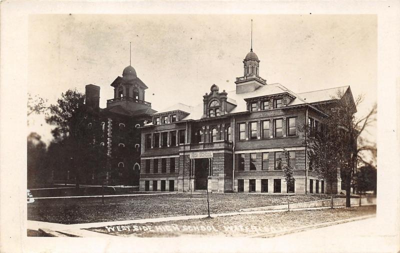 Waterloo Iowa~West Side High School~Lawn in Front~1910 RPPC Real Photo Postcard