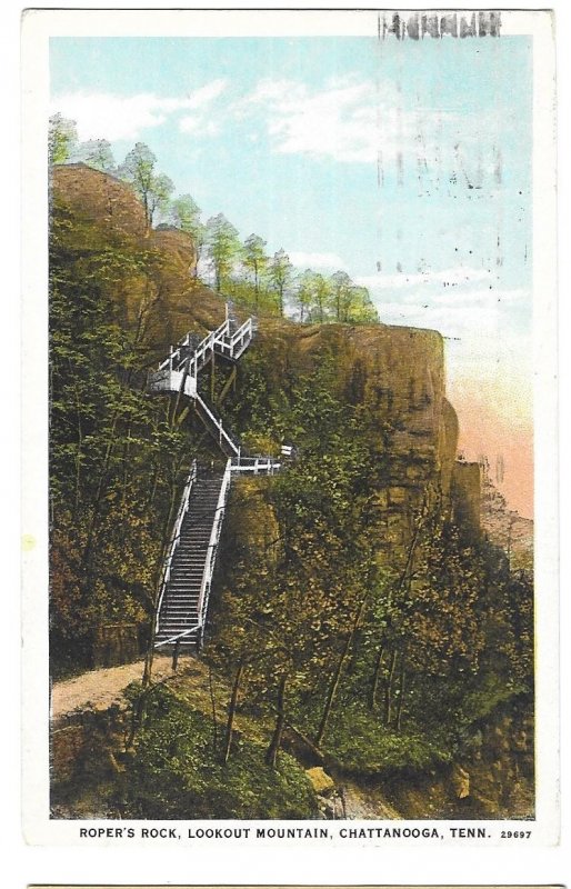 Roper's Rock, Lookout Mountain, Chatanooga, Tennessee mailed to Milwaukee 1920