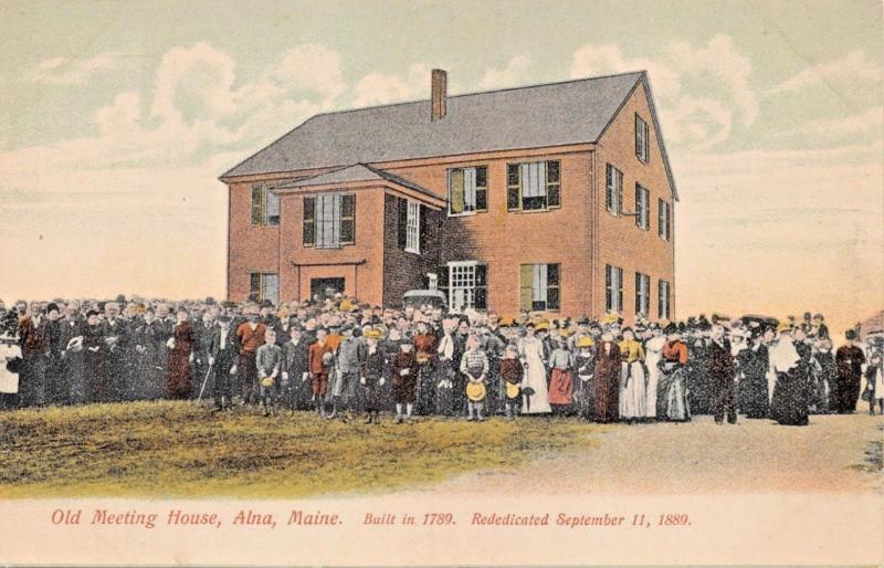 ALNA MAINE-MEETING HOUSE-BUILT IN 1789-REDEDICATED 1890-J A JEWETT POSTCARD 1900