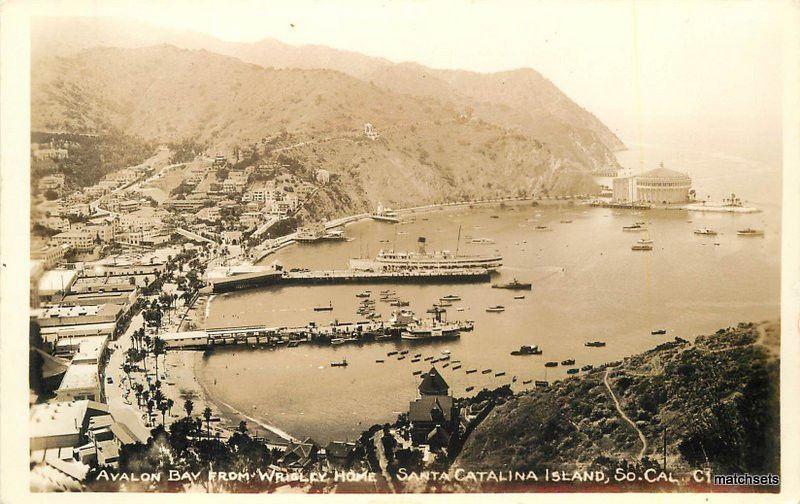 1930s Santa Catalina Island California Avalon Bay Birdseye RPPC POSTCARD 10269