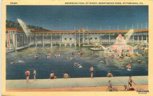 1940s Swimming Pool at Night Kennywood Park Pittsburgh Pennsylvania Teich 10886