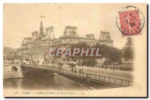 Old Postcard Paris Hotel de Ville and the Bridge of Arcola