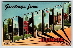 Greetings From Harvard Illinois Large Big Letter Postcard Linen Curt Teich 1951