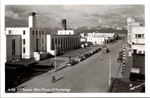 RPPC 4th Ave Main Street Anchorage AK Photo Postcard 515 Club