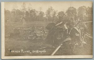 EARLY AVIATION FRENCH AIRPLANE DESTROYED ANTIQUE REAL PHOTO POSTCARD