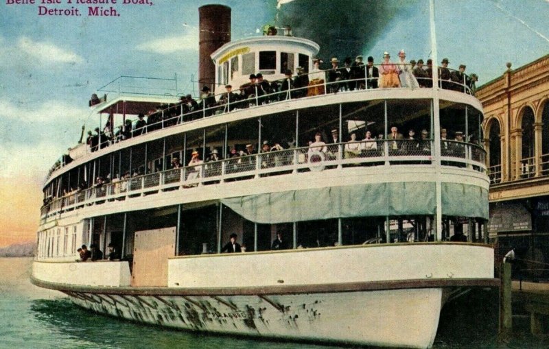 C 1910 Belle Isle Pleasure Boat, Detroit. Mich. Postcard F98 