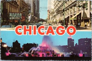 Postcard IL Chicago State St Buckingham Fountain John Wayne El Dorado
