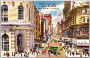 Powell at Market Street Showing Turntable San Francisco California CA Postcard