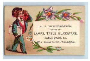Lot of 4 A.J Weidener Lamps Table Glassware Fancy Goods, Boys Girls Flowers W1