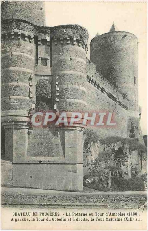 Old Postcard Chateau de Fougeres The Postern Tower or Amboise