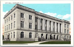 VINTAGE POSTCARD 1920s CITY HALL BUILDING AT CHARLOTTE NORTH CAROLINA