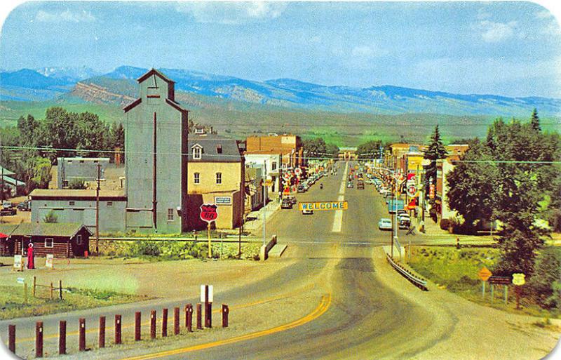 Lander WY Street View Old Cars Phillips 66 Sign Vintage Store Fronts Postcard