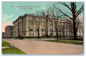 c1910 High School Carnegie Library Exterior Building Ann Arbor Michigan Postcard