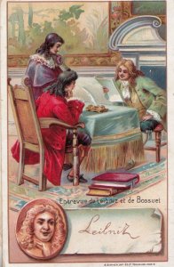 Liebnitz Philosopher Print Signed Bendorps Cocoa Postcard Old Antique Trade Card