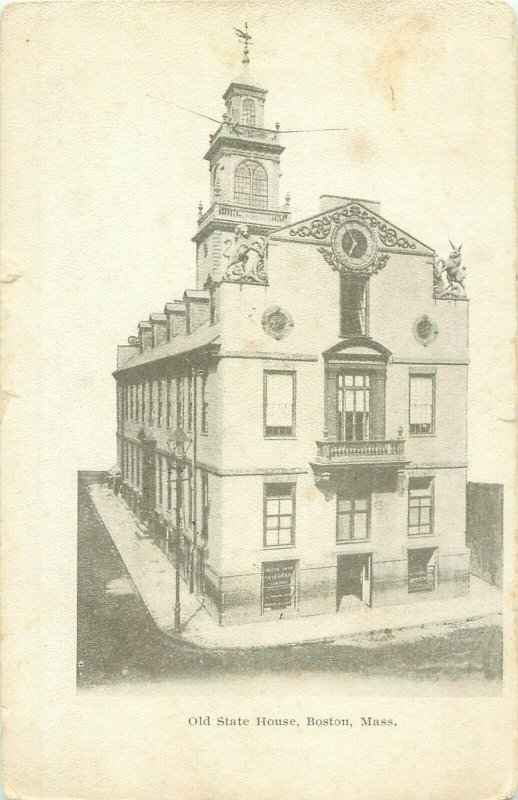 Old State House Boston MA Black and White Photo 1907 Postcard, Telegraph Office