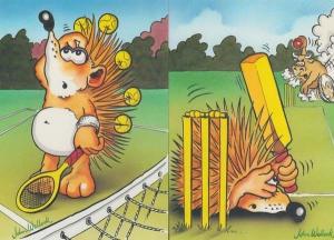 Herbert The Hedgehog Tennis Cricket 2x Childrens Sports Cartoon Postcard s