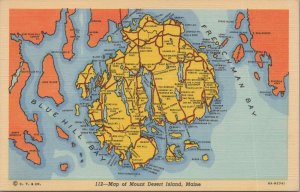 Postcard Map of Mount Desert Island Maine ME