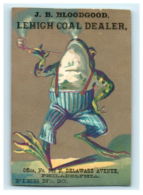 1880s Lehigh Coal Dealer J.B. Bloodgood Anthropomorphic Frog Smoking Pipe P213