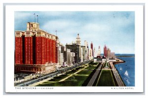 Stevens Hilton Hotel Street View Chicago IL UNP Chrome Postcard M18