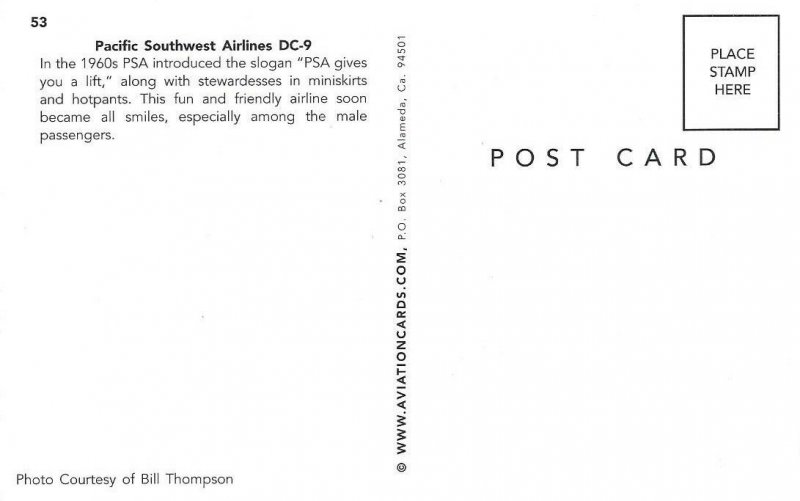 Pacific Southwest Airlines DC-9 Vintage Airplane Postcard  