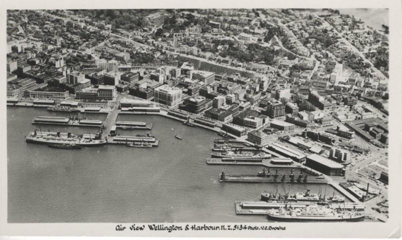 Wellington & Harbour NZ New Zealand Aerial View Ships Real Photo Postcard D16