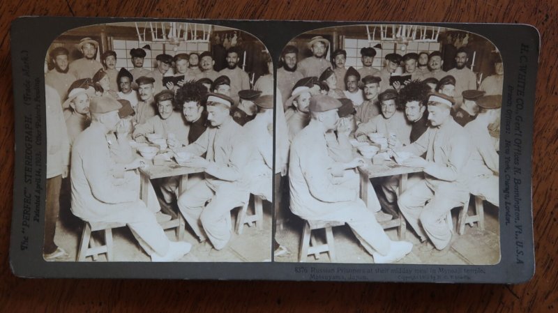 1905 Russian Prisoners Russo-Japanese War Matsuyama Stereoview H.C. White A4