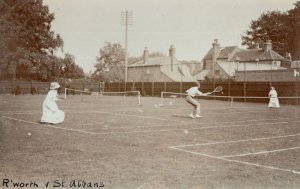 Rickmansworth vs St Albans Antique Tennis Real Photo Postcard