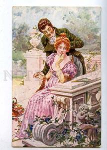 202698 BELLE Lovers in Garden by Arth. THIELE Vintage Color PC