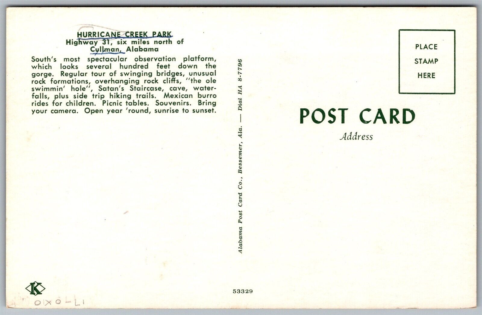 Vtg Cullman Alabama AL Hurricane Creek Park Observation Platform 1960s ...