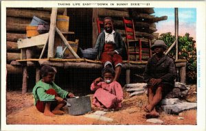 Children Playing, Taking Life Easy in Sunny Dixie Vintage Postcard F36