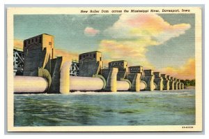 Vintage 1940's Postcard New Roller Dam Across Mississippi River Davenport Iowa