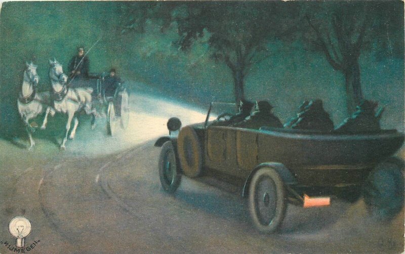 Postcard 1924 Large automobile headlight advertising artist 23-3804