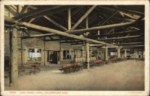 Yellowstone Park Wyoming WY Lake Lodge Lobby Vintage Postcard