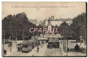 Postcard Old Tram Train Station Lyon Perrache has trams and monuments of the ...