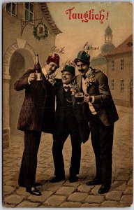 Tauglich Three Men Cheering Happy Faces Down The Street ? Postcard