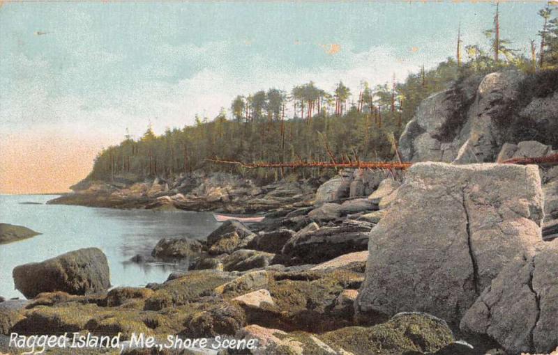 Ragged Island Maine Rocky Shore Scene Scenic View Antique Postcard K65511