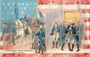 PRESIDENT GEORGE WASHINGTON FLAG MILITARY EMBOSSED PATRIOTIC POSTCARD (1910) 46