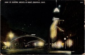 Postcard High Street Electric Arches at Night in Columbus, Ohio