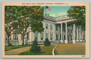 Washington DC~White House Presidents Entrance~1940s Linen Postcard