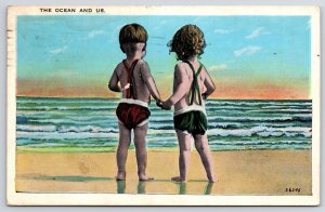 1938 The Ocean And Us Cute Little Couples On The Beach Posted Postcard