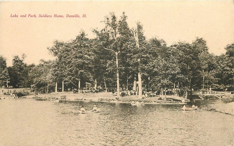 Postcard Illinois Danville Lake & Park Soldiers Home Tom Jones 23-4896