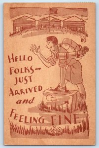 1938 Camping Man Just Arrived And Feeling Fine Derby Connecticut CT Postcard