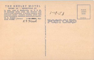 Shelbyville Kentucky The Shelby Motel Linen Vintage Postcard AA39809