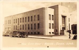 Boone Iowa~New City Hall Building~'30-40s Cars Parked in Street~1940s RPPC