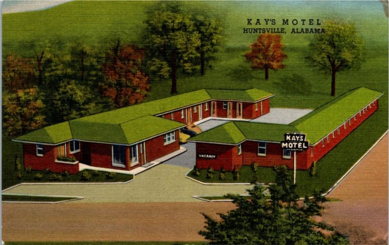 Postcard AL Madison County Huntsville Kay's Motel Aerial View 1955 S74