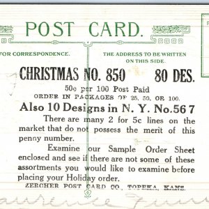 c1910s Topeka, KS Christmas Greetings Sample Postcard Zercher Winsch Back A71