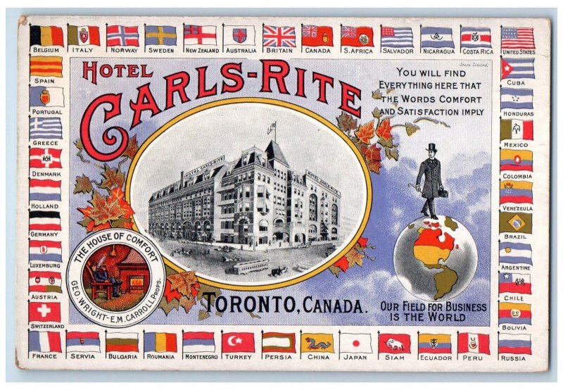 c1910 Flags Around Hotel Carls-Rite Toronto Ontario Canada Antique Postcard 