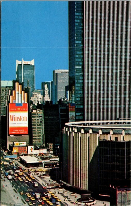 Vtg New York City NY Madison Square Garden 8th Ave Winston Cigarette Ad Postcard